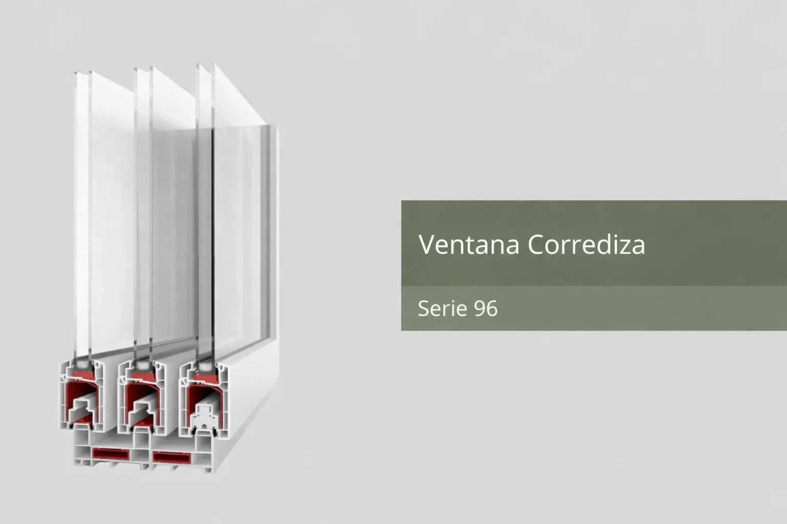 Perfil técnico de ventana corrediza de PVC Serie 96 de alto desempeño, diseñada para formatos grandes y máxima resistencia estructural en cancelería premium.